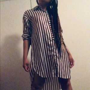 ROMWE Burgundy striped shirt dress